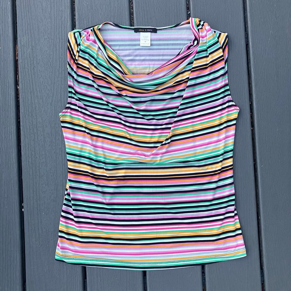 Colorful striped cowl neck tank top, Y2K 2000s